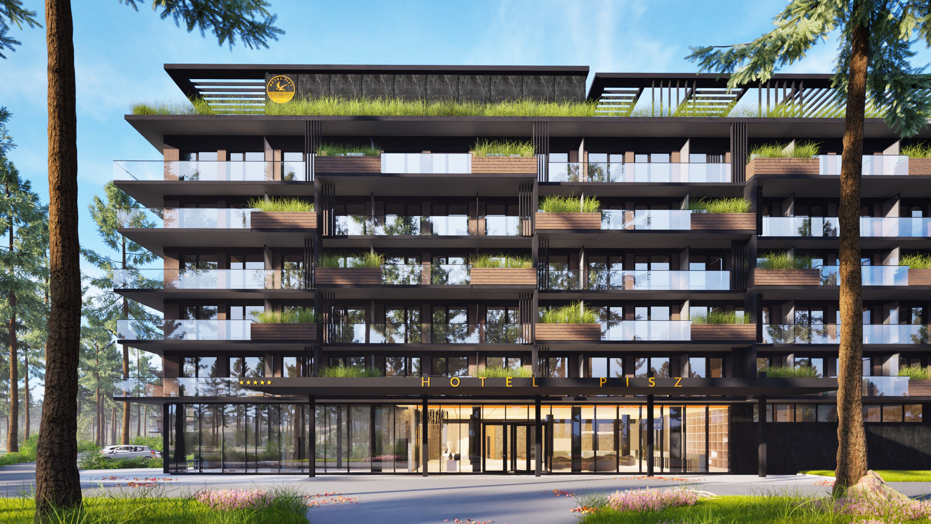 SOLO RESORT — головний фасад серед сосен